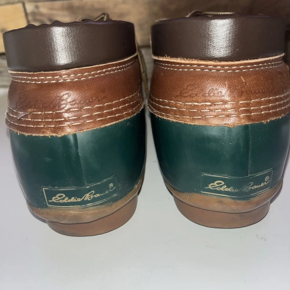 Eddie Bauer‎ Sz 9 M Rubber Moc Duck Boots Tan  Green Women's USA Made